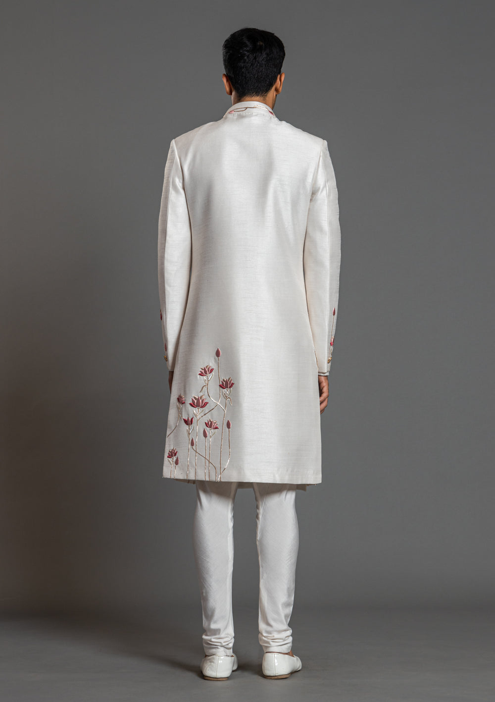 Latest Men Cream Hand Embroidery Designer Indian Floral Sherwani