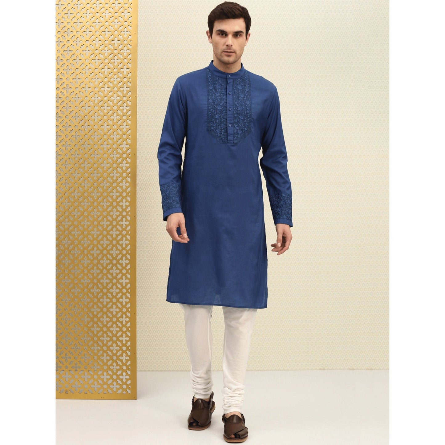 Custom made eid men embroidery kurta pajama set , 100% cotton yellow kurta for men , Men traditional wear , Indian shirt for men