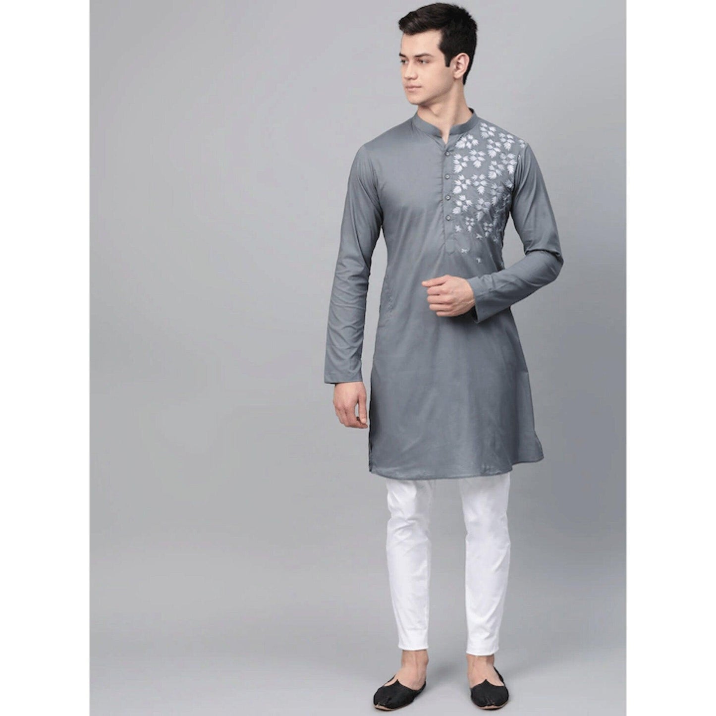 Custom made floral embroidery kurta pajama set , Yellow men kurta pajama , eid men wear , indian shirt for men , wedding kurta pajama