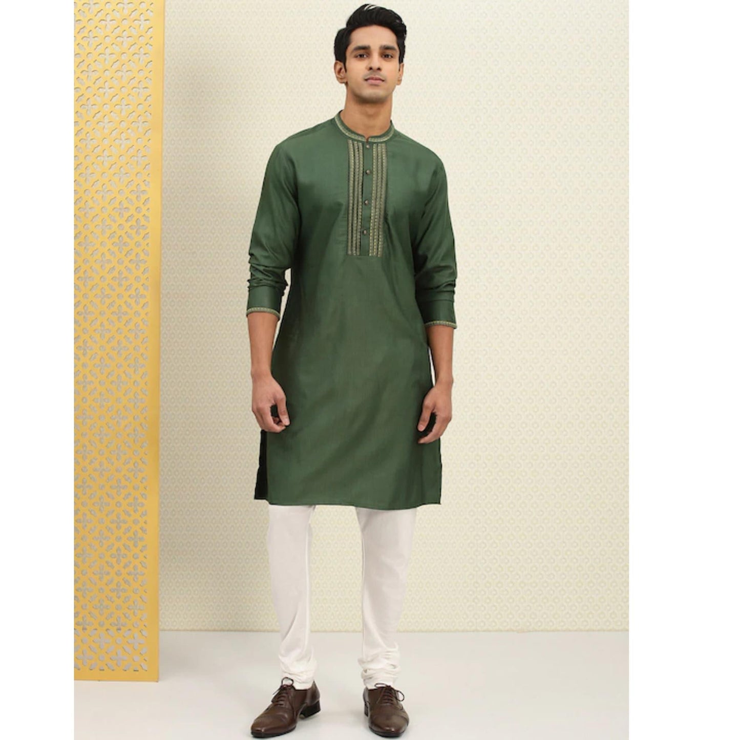 Custom made men embroidery kurta , 100% cotton green kurta for men , Men Green Tunic , Indian shirt for men , multistyle kurta , xl to 4xl