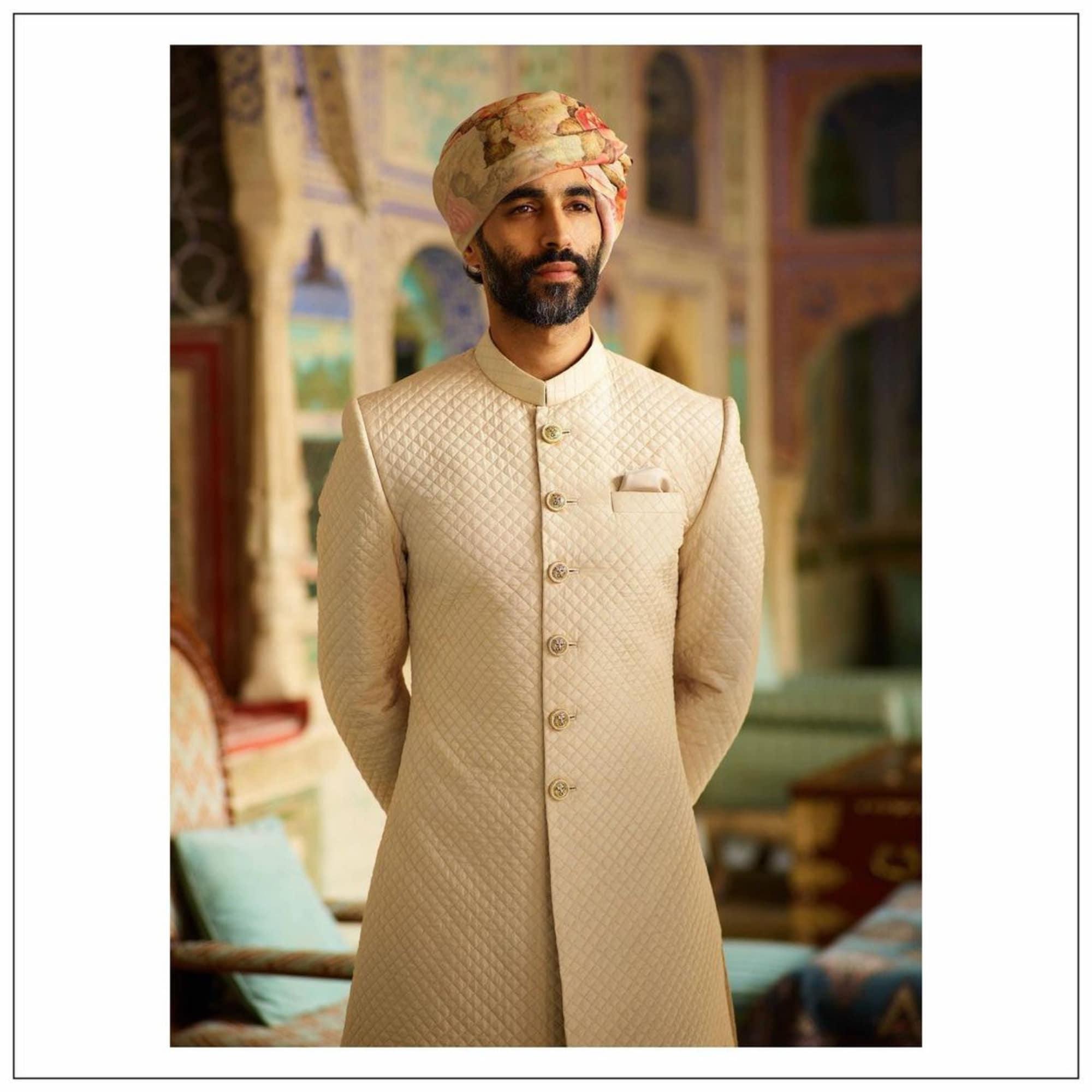 Men Designer Ivory Quilted Wedding Sherwani1