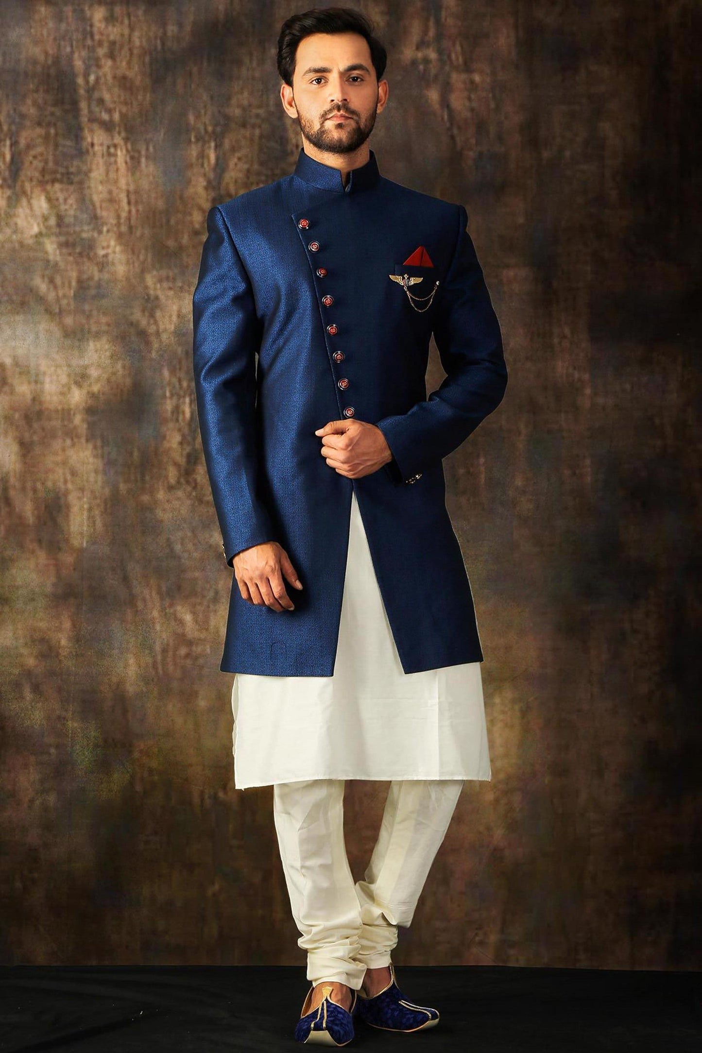 Mens wedding sherwani with qurta pajama/ Blue royal sherwani / Indian suit for men / indian sherwani / sherwani for men / Qurta Pyjama