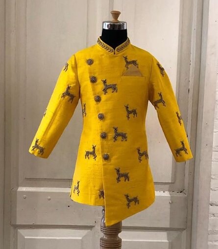 Mustard Colour designer yellow kids indowestern sherwani for kids/ Indian suit for kids, boys/Indian dress for boys