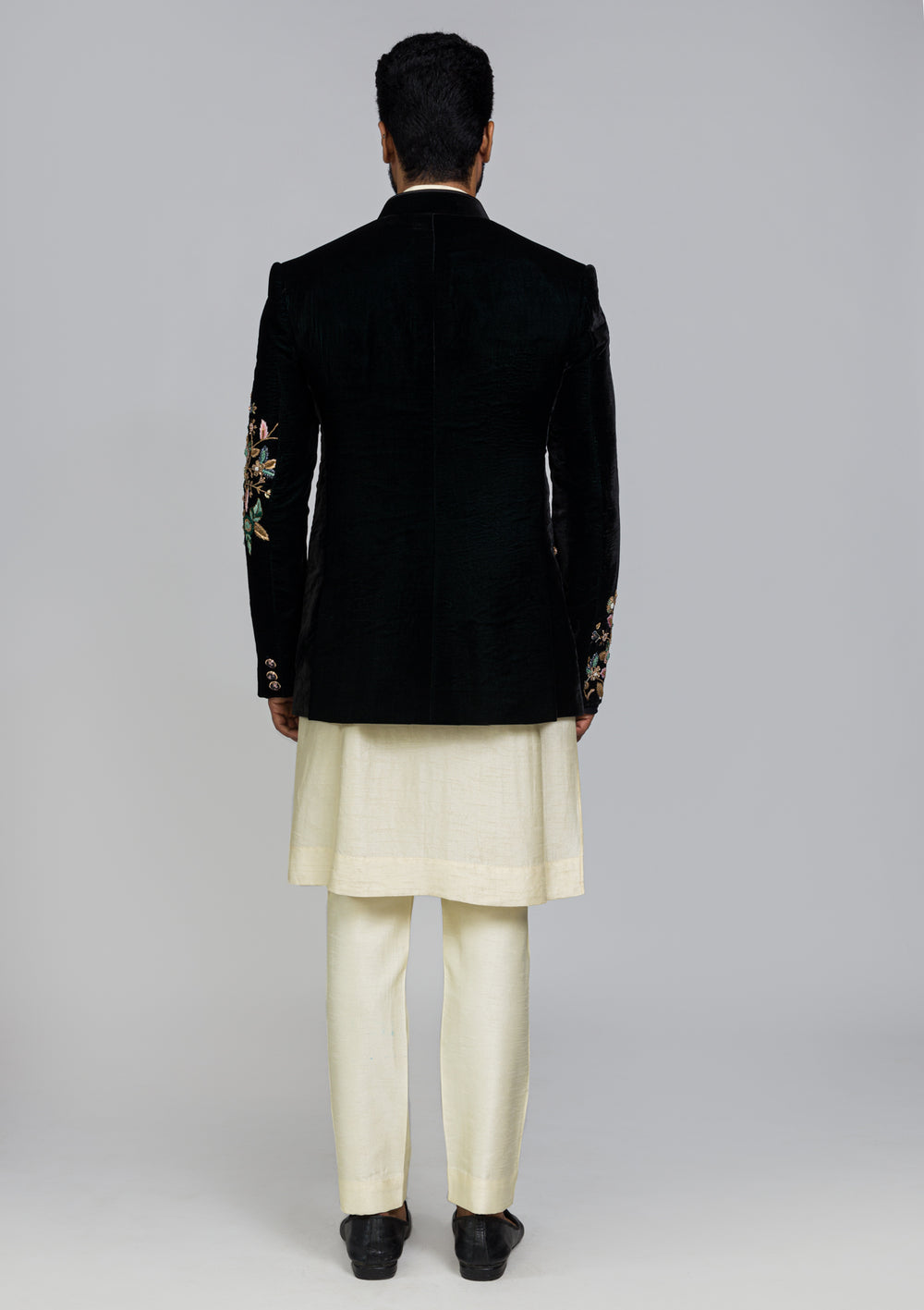 Black Velvet Designer Embroidered Royal Jodhpuri Suit Bandhgala