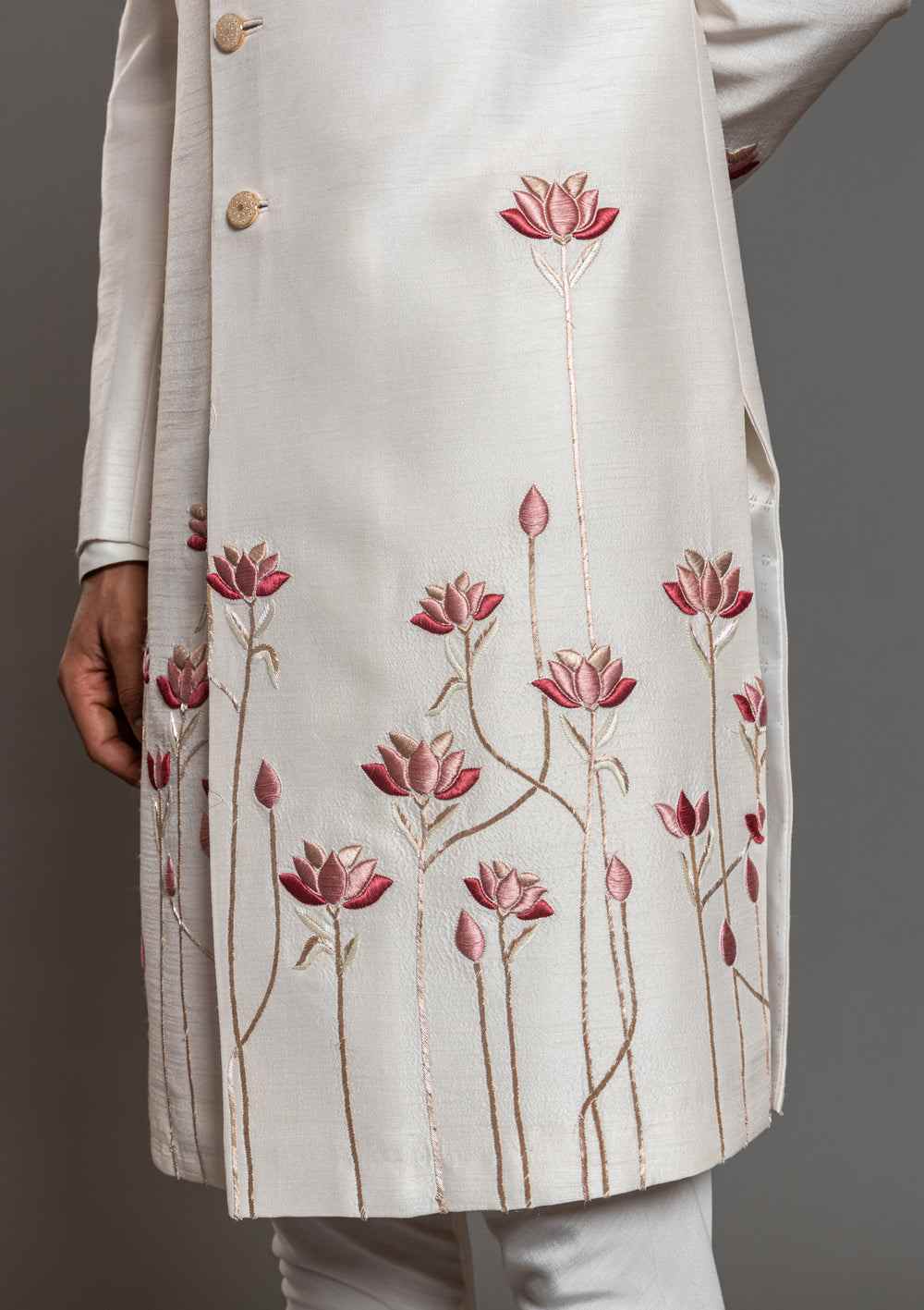 Latest Men Cream Hand Embroidery Designer Indian Floral Sherwani