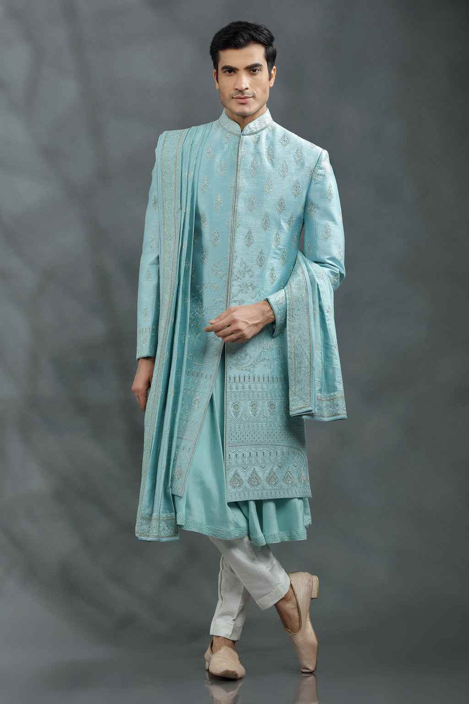 Subzo Marjan Milan Blue Embroidered Sherwani main image 0