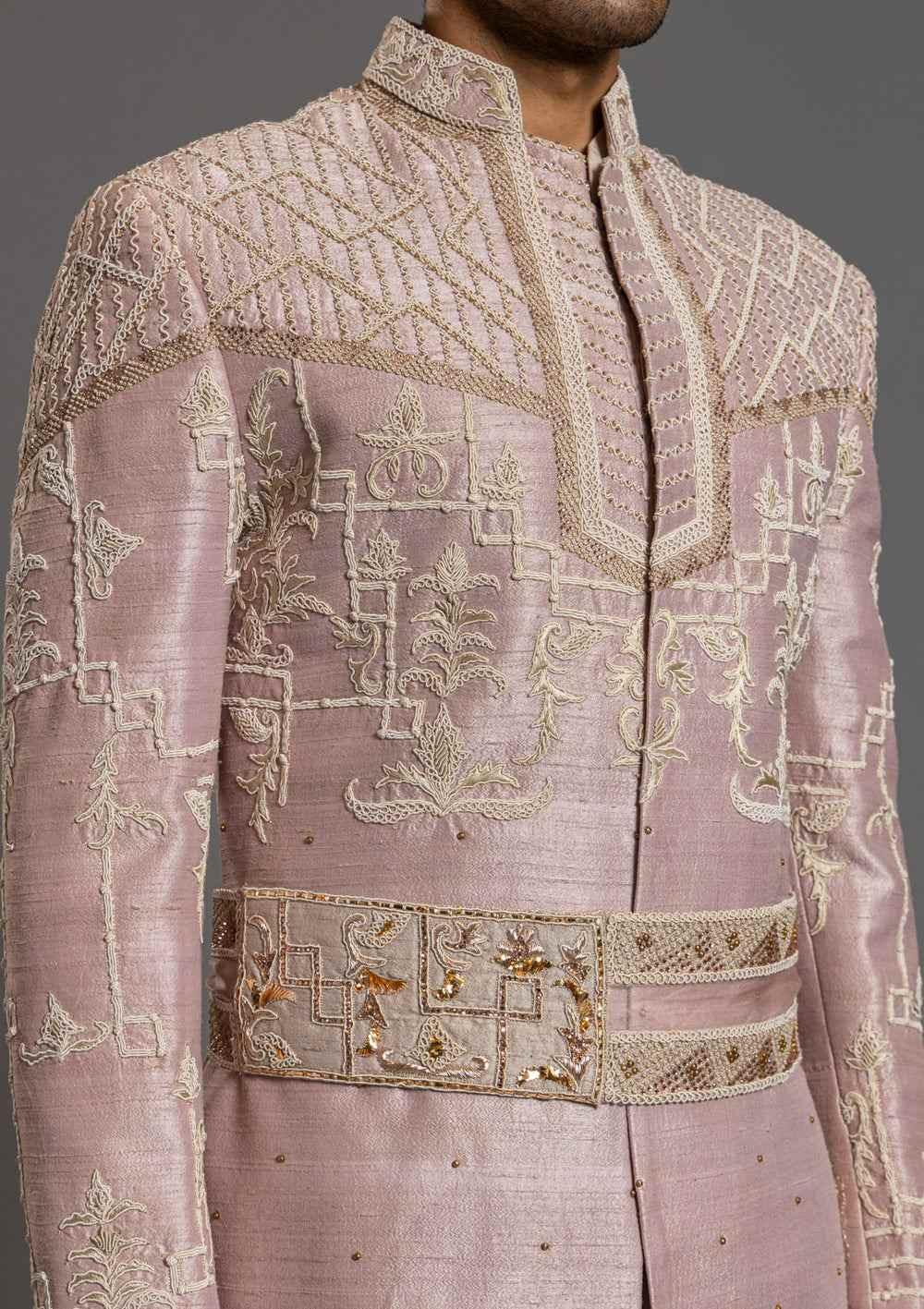 Baby Pink Hand Embroidered Wedding Sherwani Ethnic World