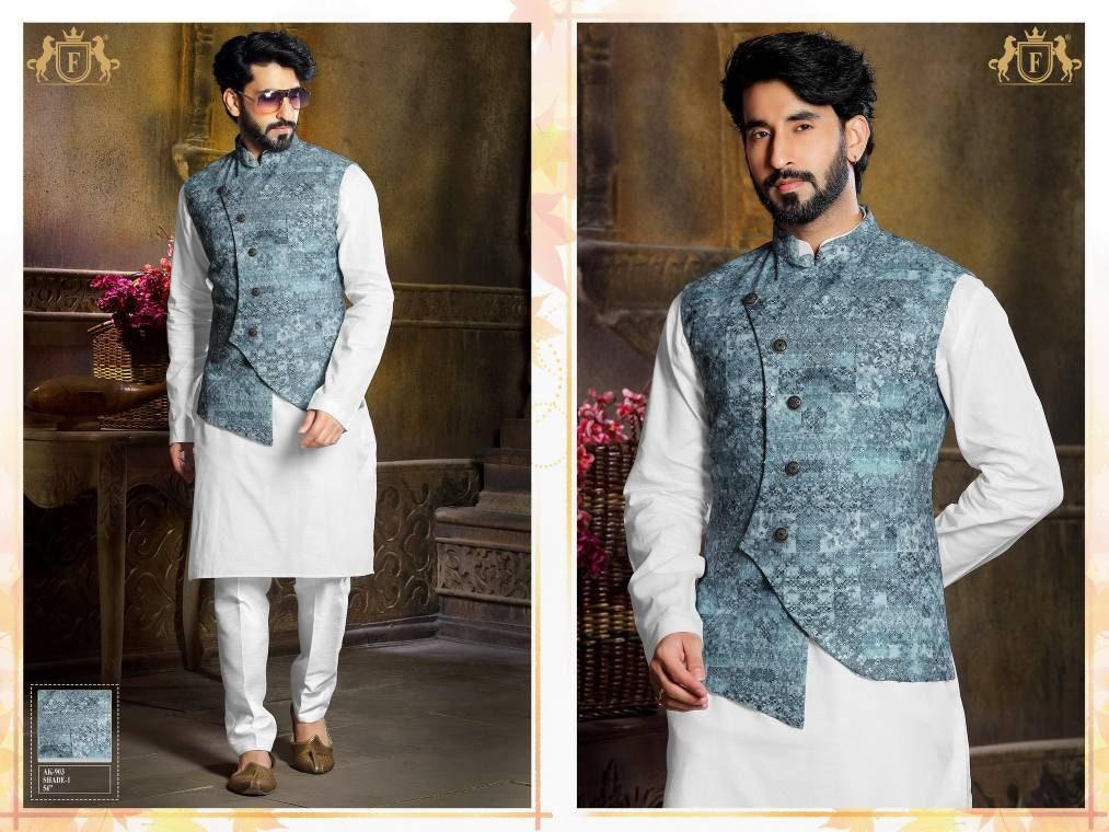 Blue kurta jacket set , indian men wedding wear , kurta pajama set , men kurta nehru jacket