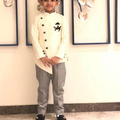 Custom made designer indowestern sherwani and gown for kids/ Indian suit and gown for kid , Brother sister  white ethnic wear  gown for girl