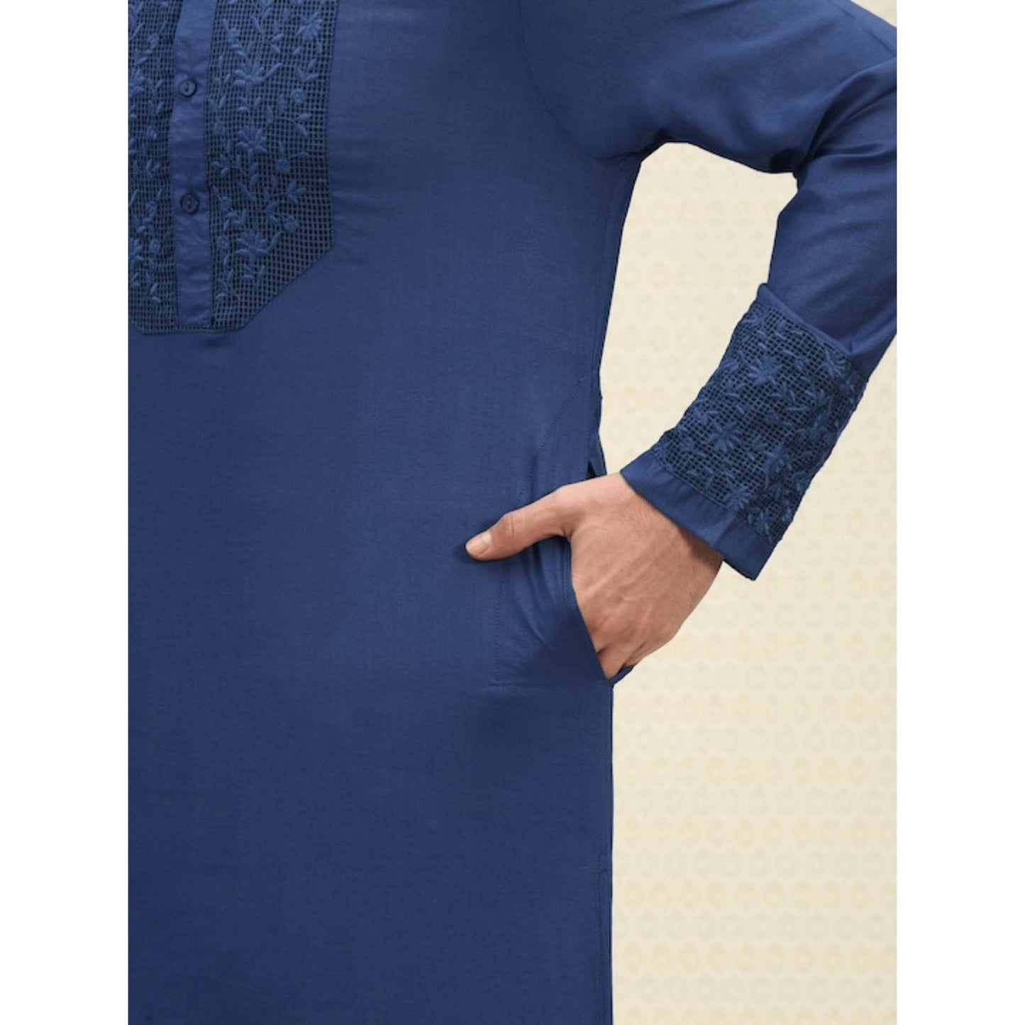Custom made eid men embroidery kurta  pajama set , 100% cotton blue kurta for men ,  Men traditional wear , Indian shirt for men