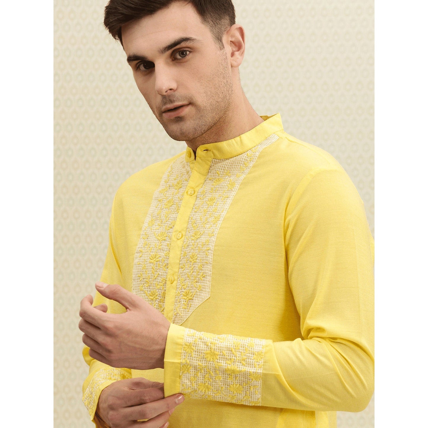 Custom made eid men embroidery kurta  pajama set , 100% cotton yellow kurta for men ,  Men traditional wear , Indian shirt for men