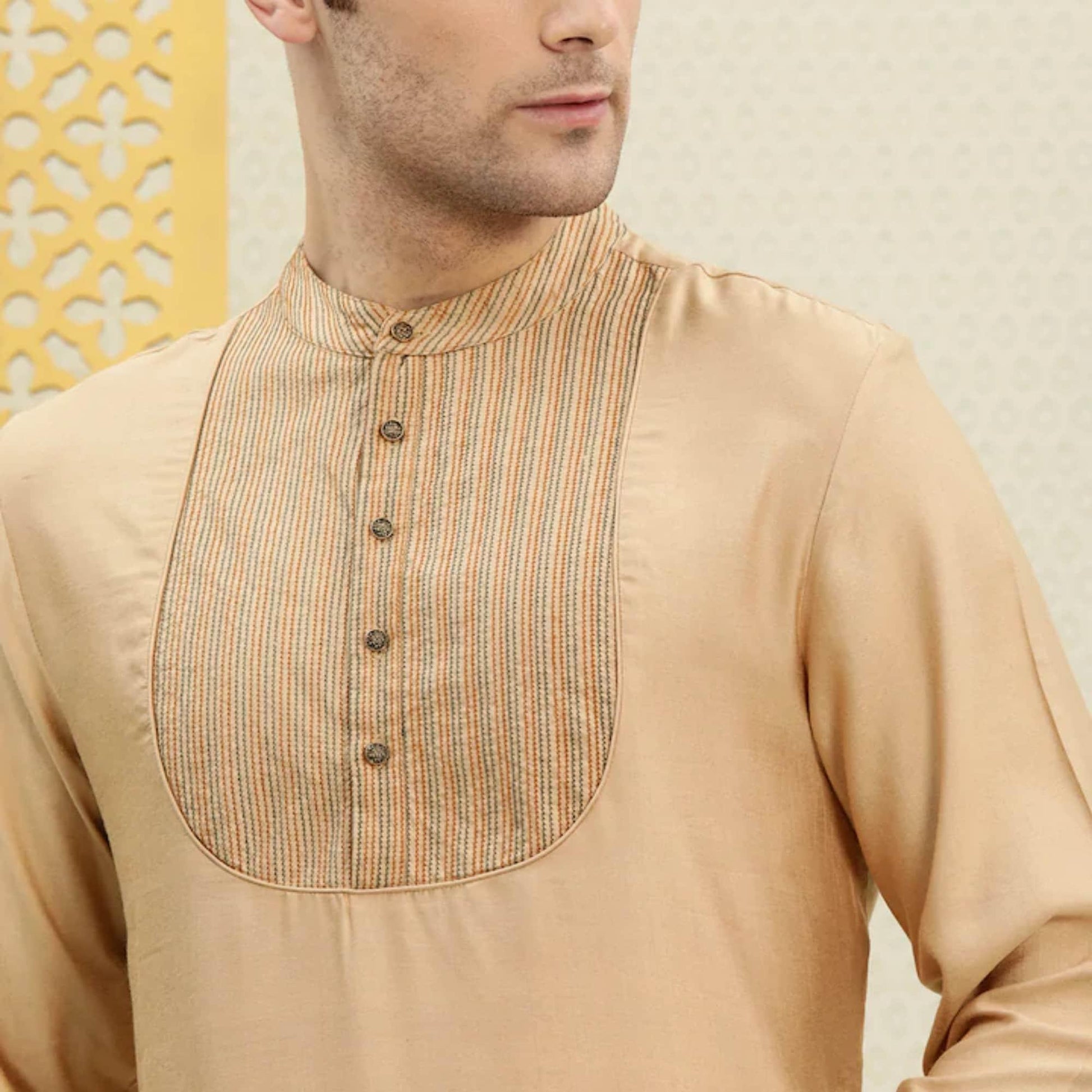 Custom made embroidered men kurta tunic , 100% cotton  yellow kurta for men , Pakistani Indian Men Tunic , multistyle kurta , xl to 4xl