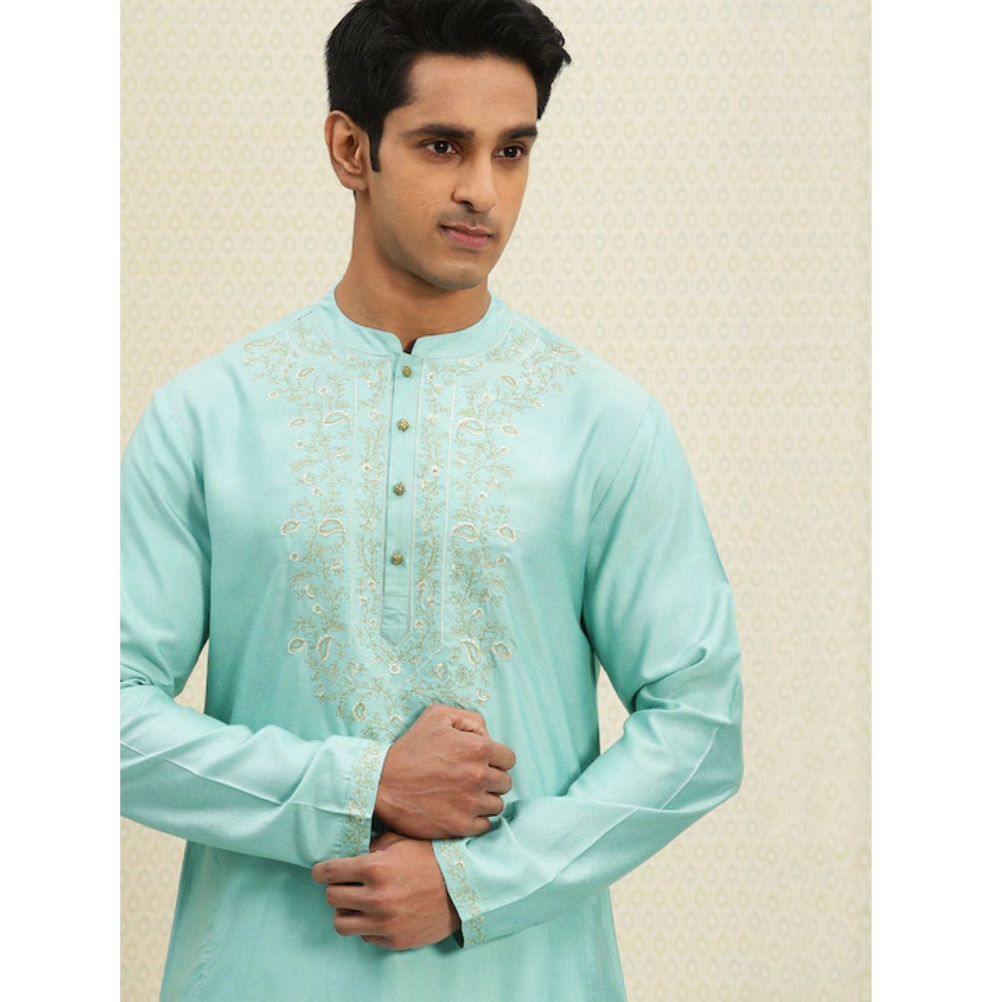 Custom made embroidered men wedding kurta pajama set , 100% cotton  blue kurta for men , Indian Men Tunic , multistyle kurta , xl to 4xl