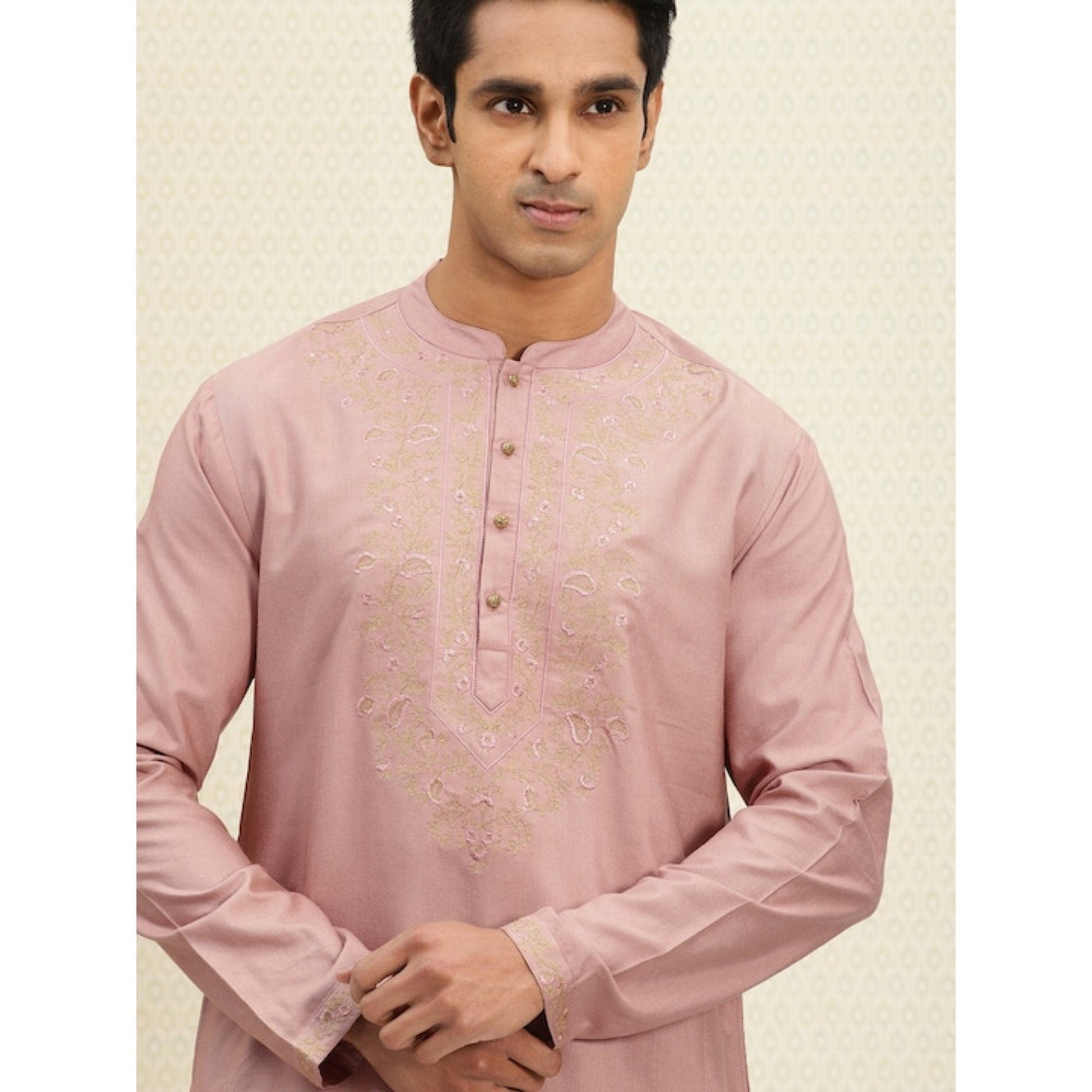 Custom made embroidered men wedding kurta pajama set , 100% cotton  pink kurta for men , Indian Men Tunic , multistyle kurta , xl to 4xl