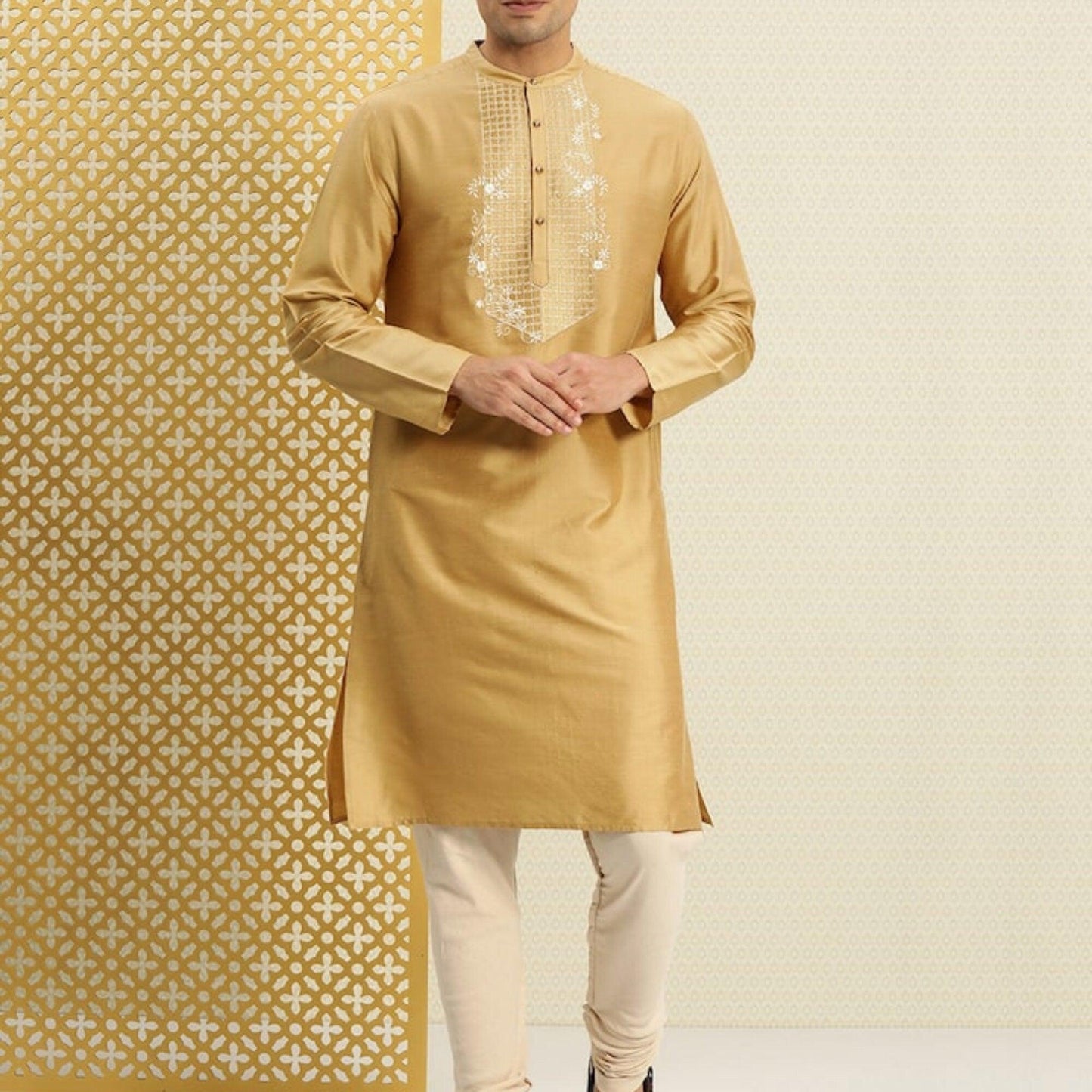 Custom made embroidered men wedding kurta pajama set , 100% cotton  yellow kurta for men , Indian Men Tunic , multistyle kurta , xl to 4xl