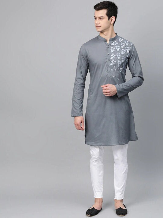 Custom made floral embroidery kurta pajama set , Grey men kurta pajama ,indian  men wear  ,  pakistani kurta pajama  , wedding kurta pajama