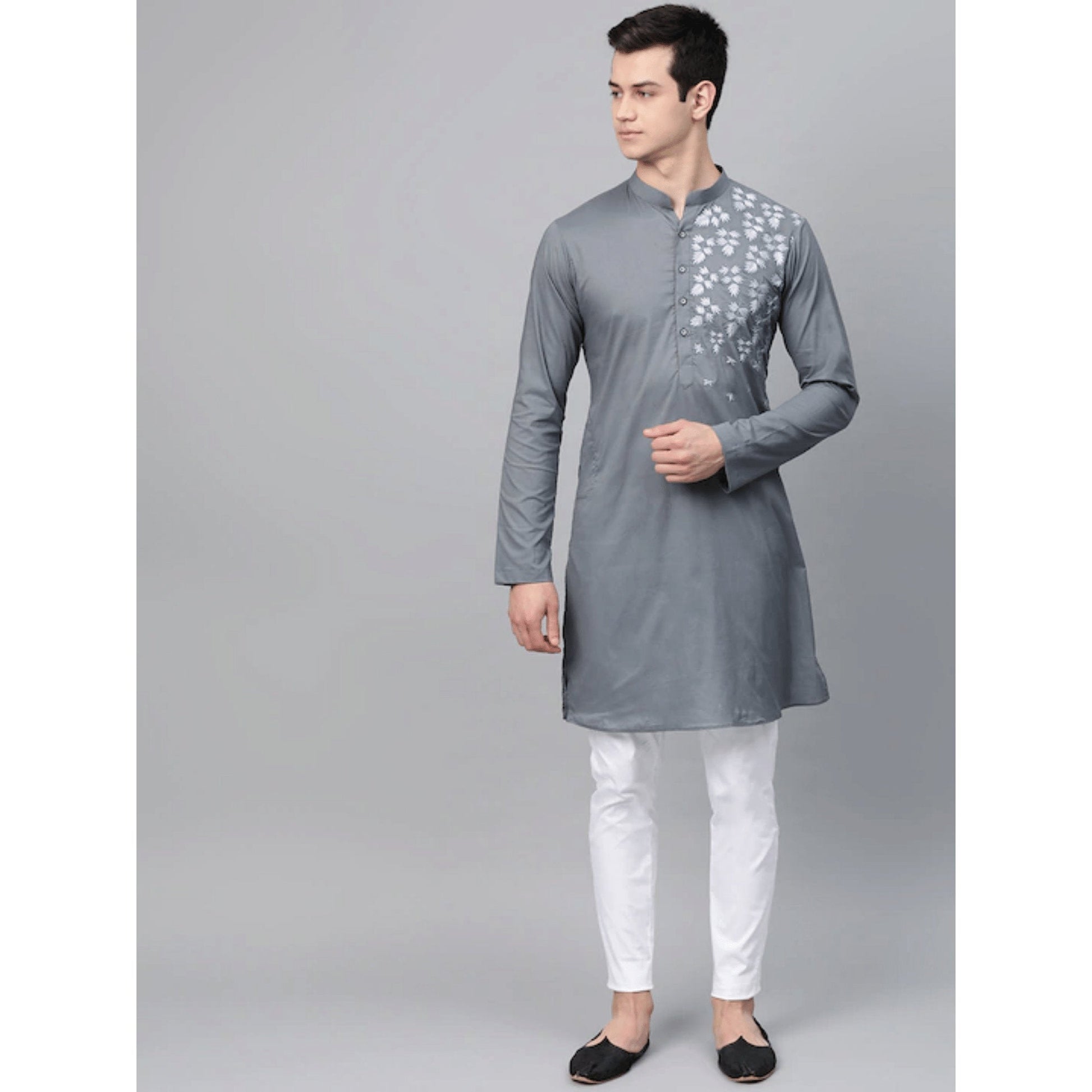 Custom made floral embroidery kurta pajama set , sky blue men kurta pajama , eid  men wear  ,  indian shirt for men , pakistani kurta pajama