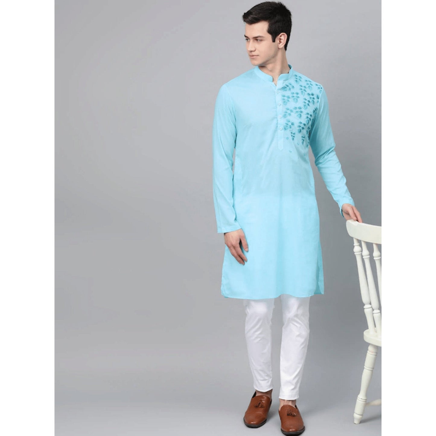 Custom made floral embroidery kurta pajama set , white men kurta pajama , eid  men wear  ,  indian shirt for men , wedding kurta pajama