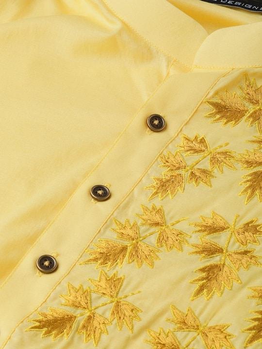 Custom made floral embroidery kurta pajama set , Yellow men kurta pajama , eid  men wear  ,  indian shirt for men , wedding kurta pajama
