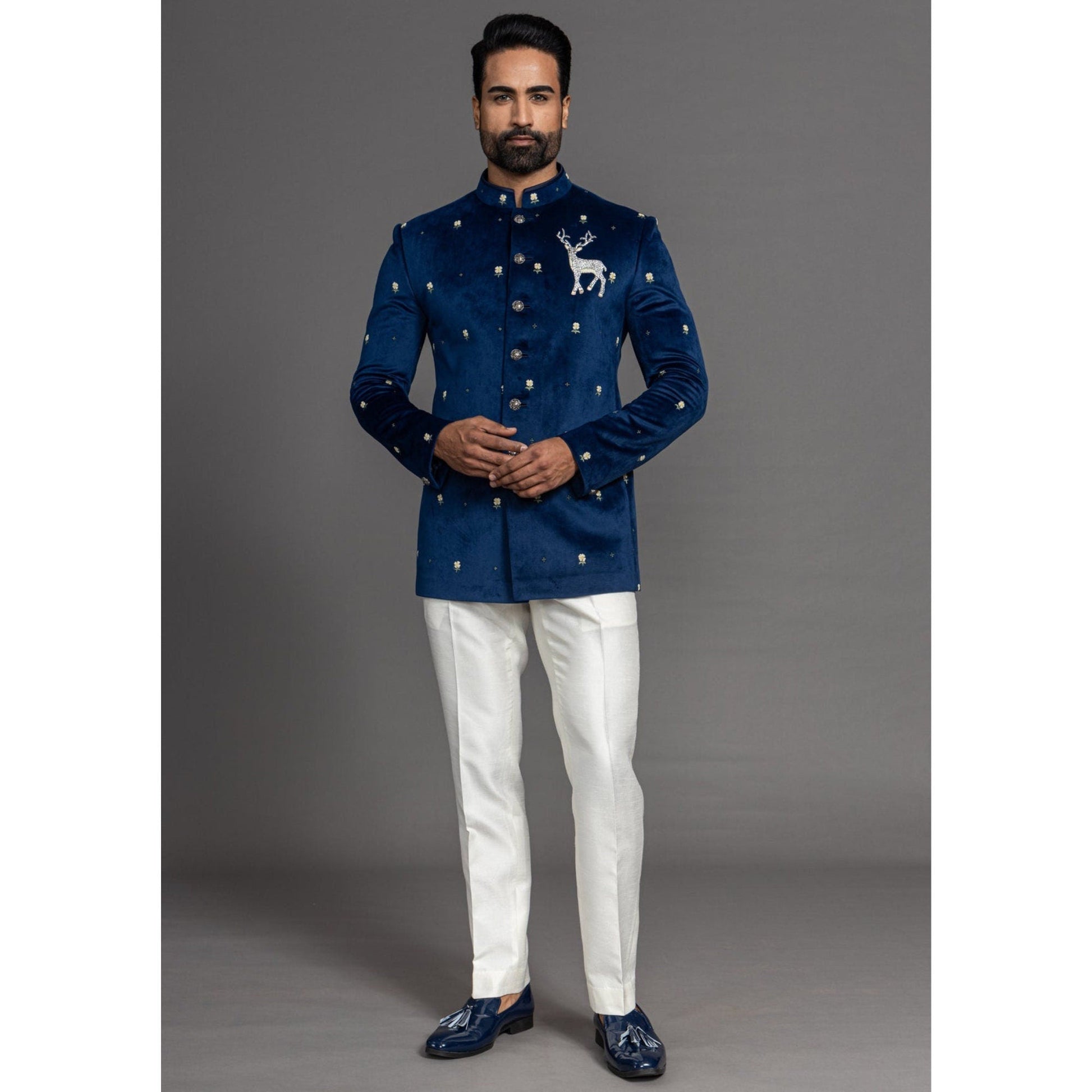 jodhpuri dress for men Custom Made Hand Embroidery Blue Jodhpuri Suit , men Indo Formal Jacke – Ethnic World