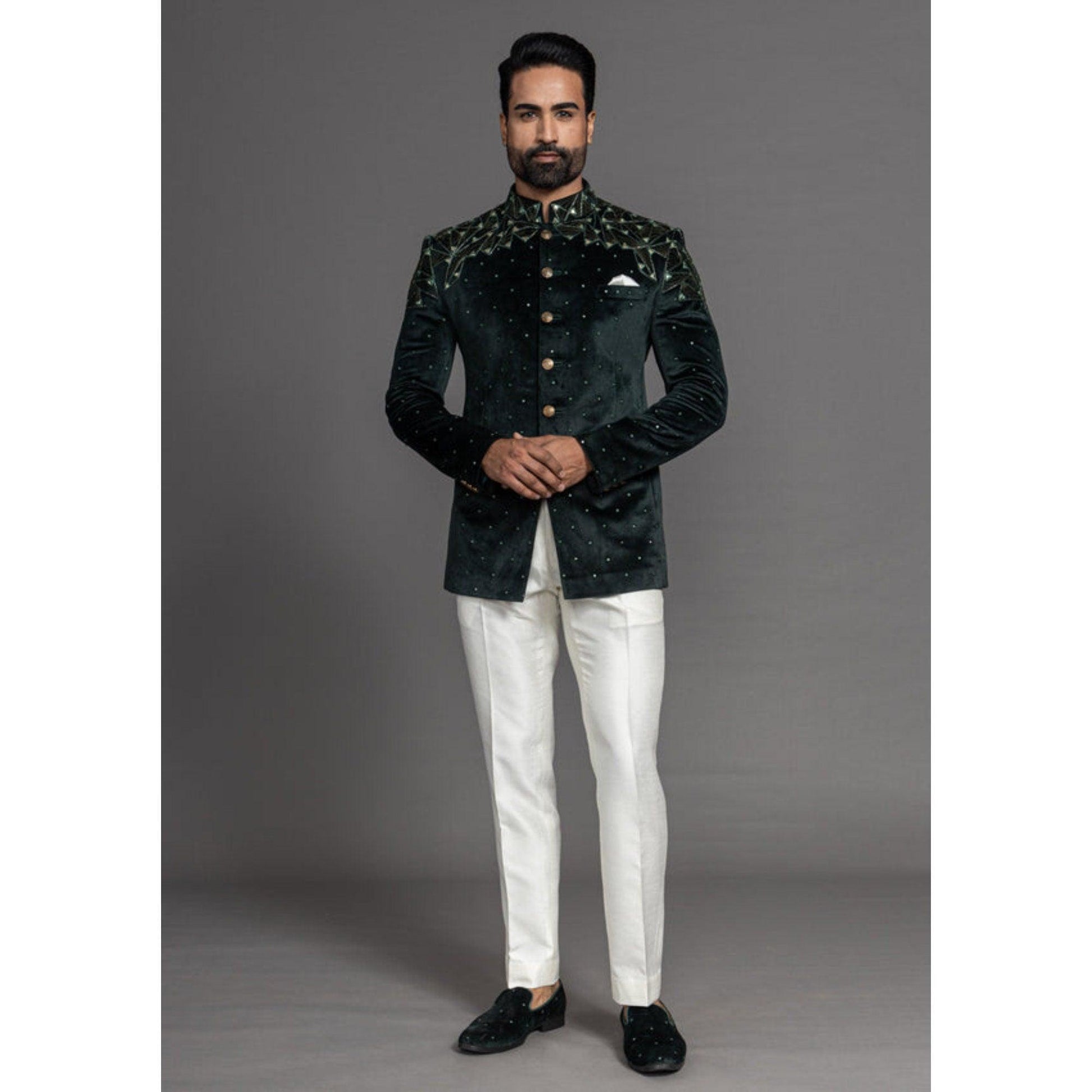 Custom Made Hand Embroidery Green  Jodhpuri  Suit , men Indo Formal Jacket ,  indian wedding classical suit ,  men bandhgala suit ,