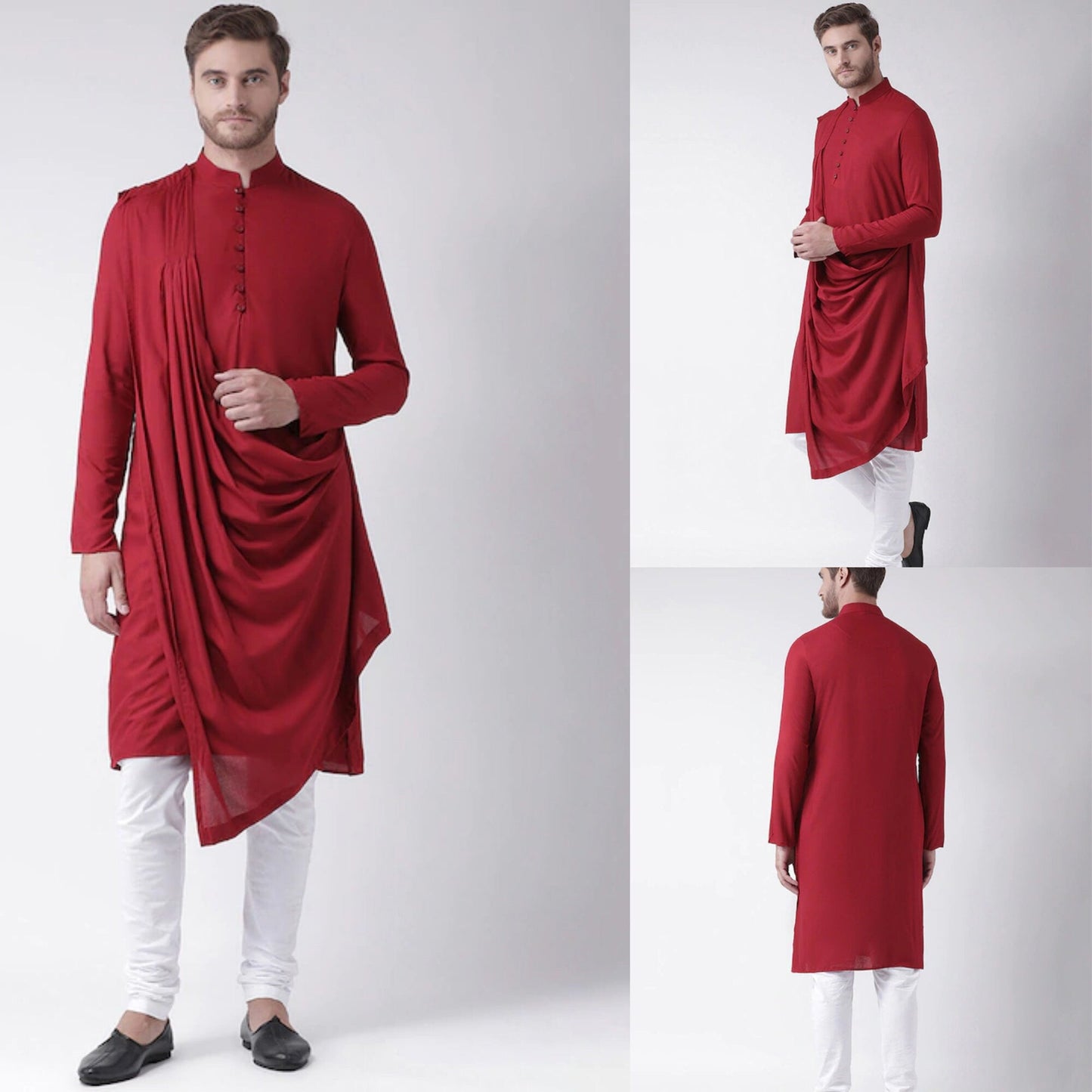 Custom made men Drapped kurta set , 100% cotton red kurta for men ,  Men Red Tunic , Indian dress for men , multistyle kurta , xl to 4xl