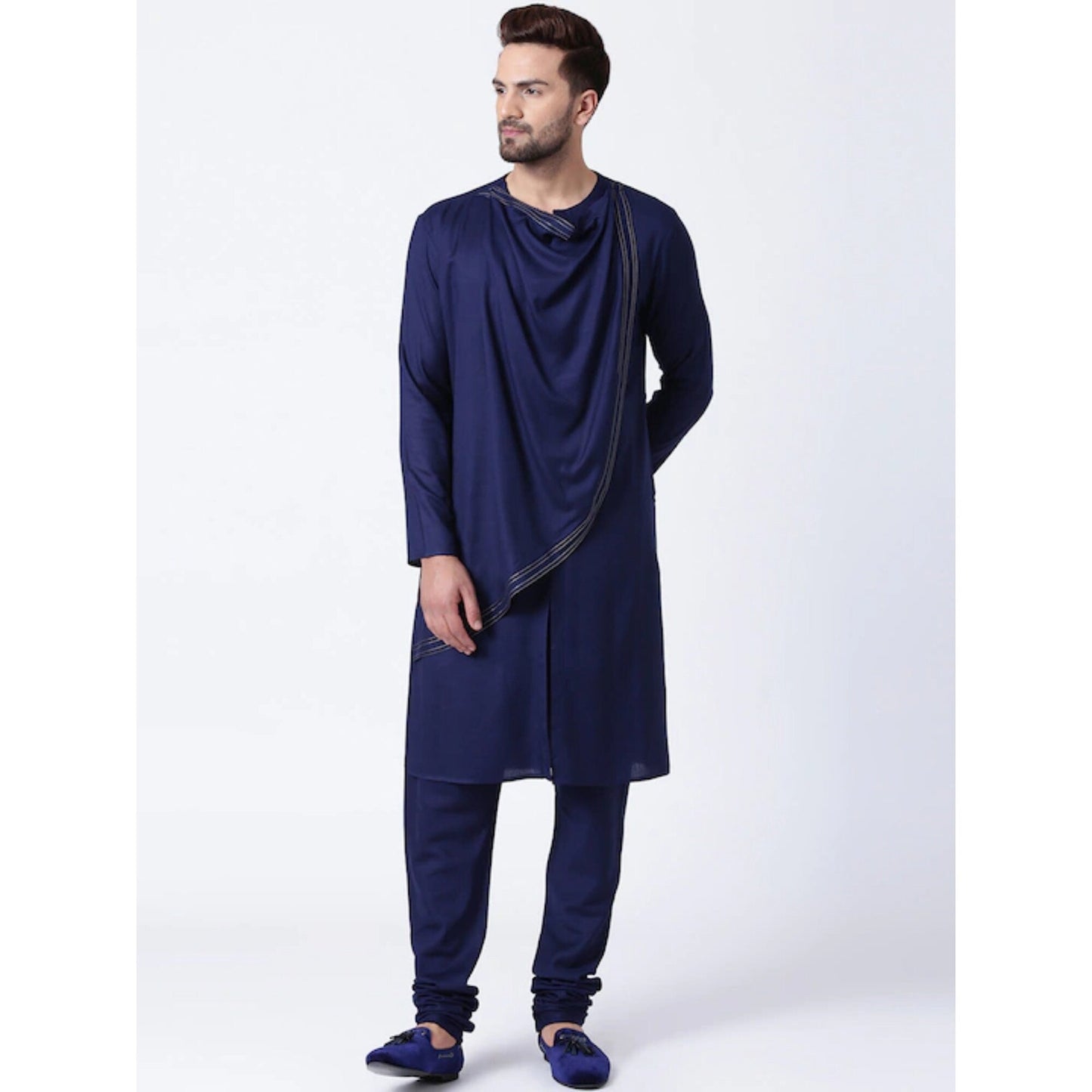 Custom made men Drapper kurta set , 100% cotton blue kurta for men ,  Men Blue Tunic , Indian dress for men , multistyle kurta , xl to 4xl