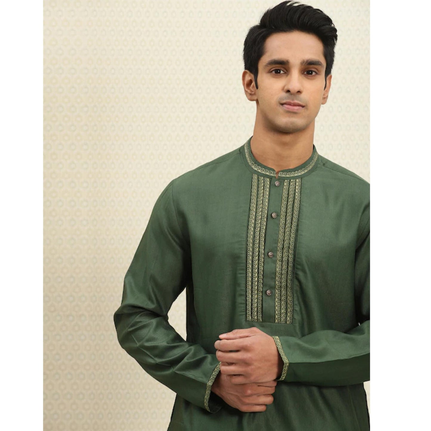Custom made men embroidery kurta  , 100% cotton green kurta for men ,  Men Green Tunic , Indian shirt for men , multistyle kurta , xl to 4xl