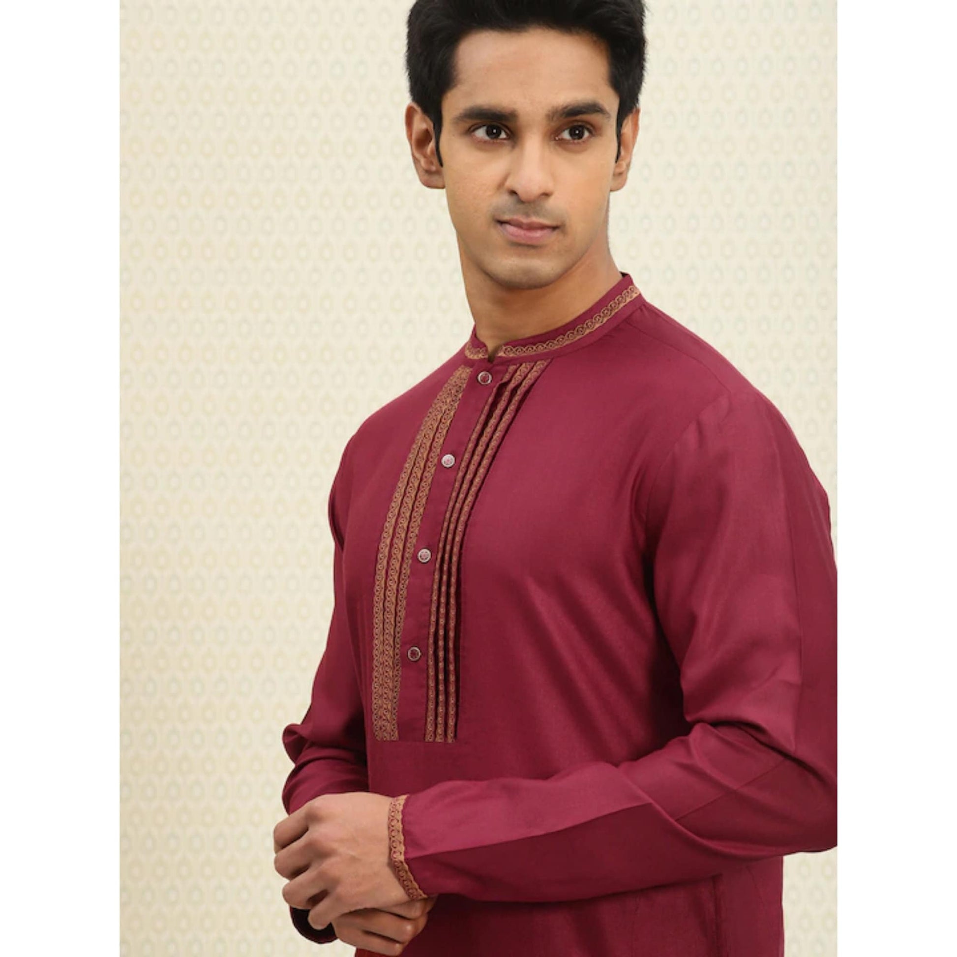 Custom made men embroidery kurta pajama set , 100% cotton red kurta for men ,  Men Red Tunic , Indian shirt for men , xl to 4xl
