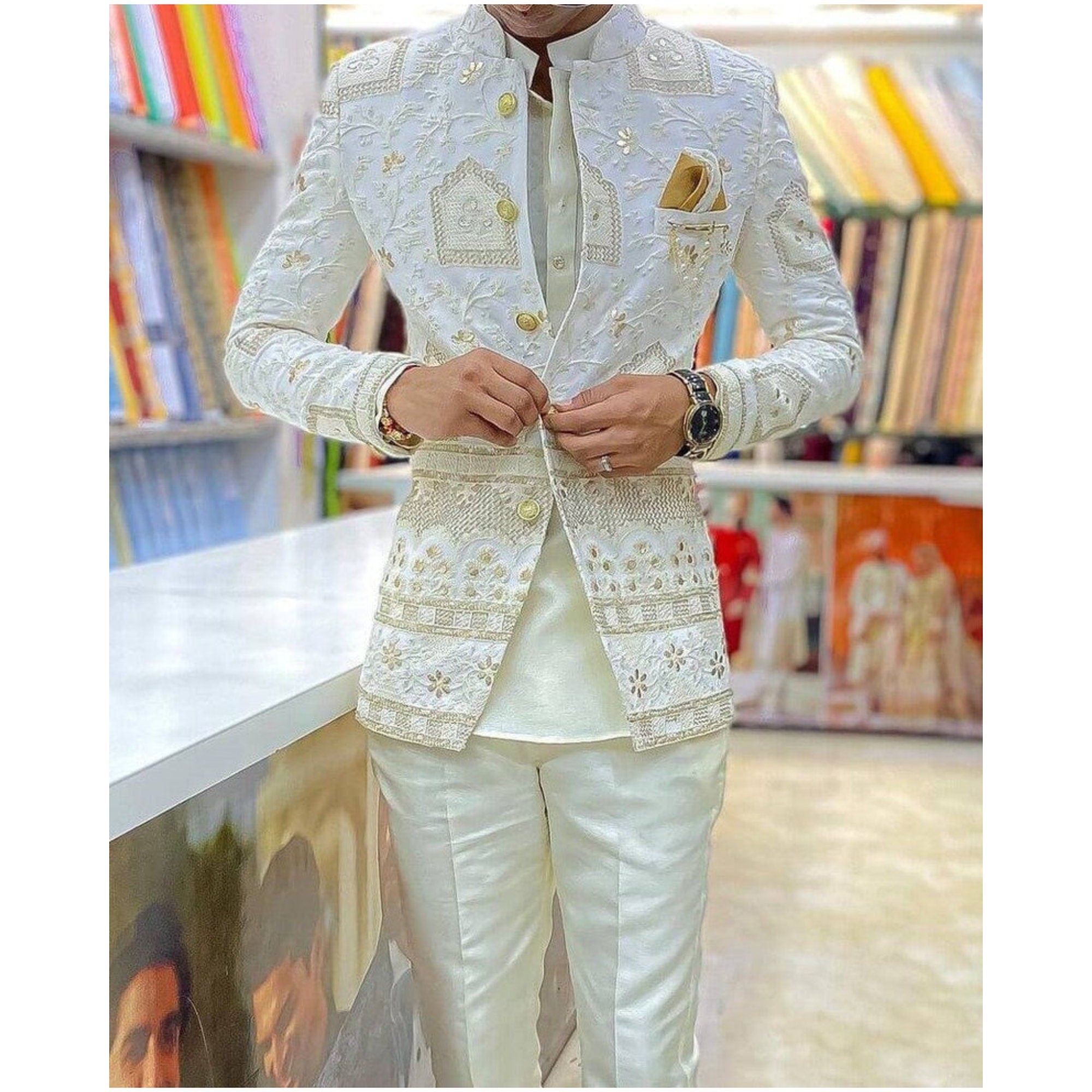 Grey Color Banarasi Silk Jodhpuri Jacket – Panache Haute Couture
