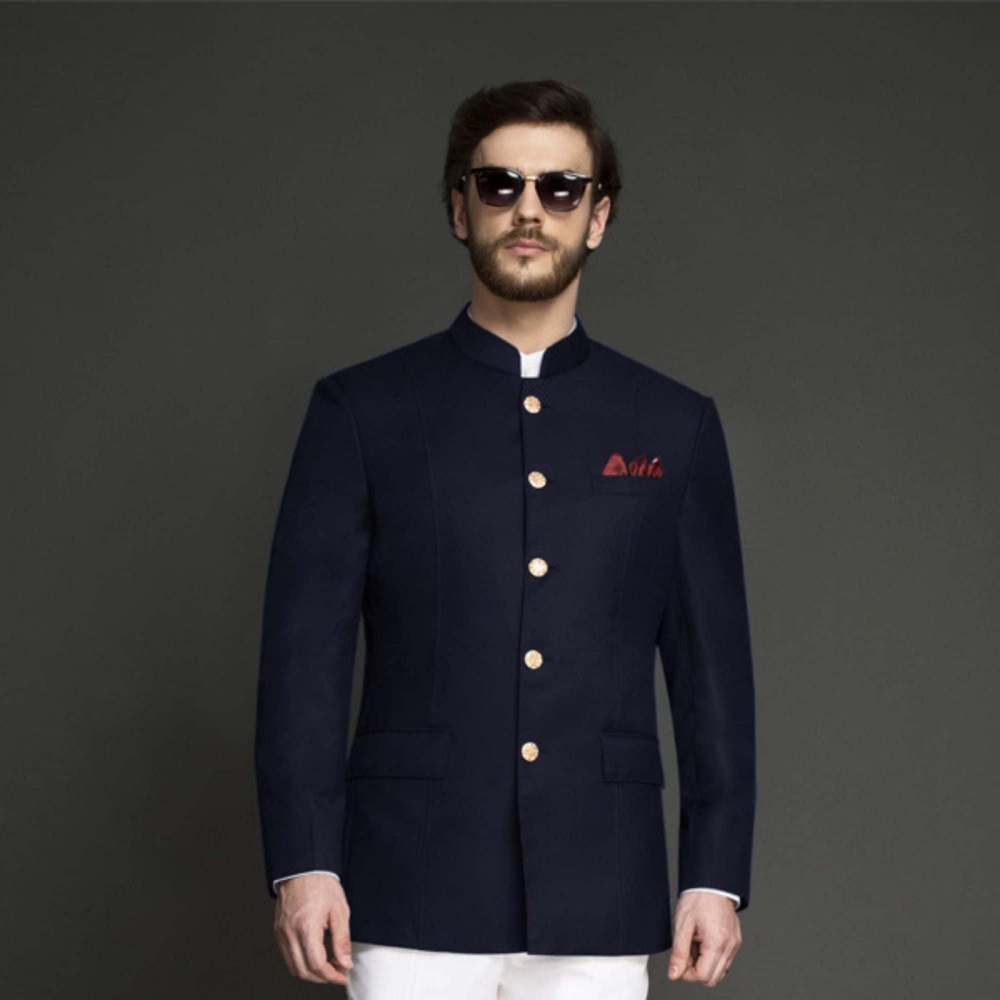 Custom made men Navy Blue jodhpuri sherwani suit , men indian formal wear jacket ,  indian wedding classical suit ,  men bandhgala
