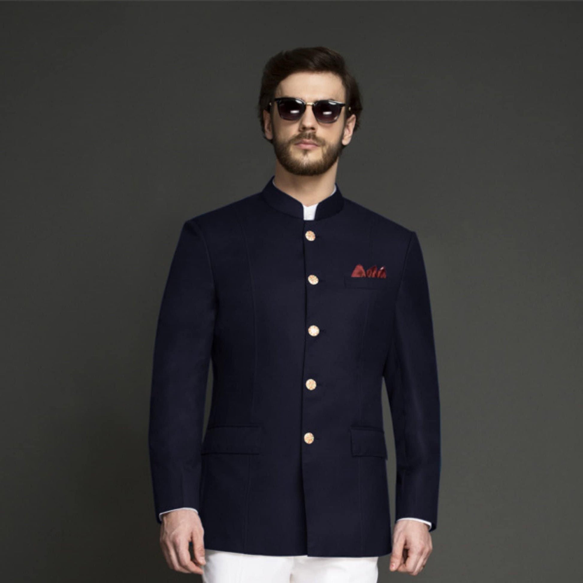 Custom Made Men Navy Blue Indian Ethnic Formal Suit Ethnic World Custom Made Men Navy Blue Indian Ethnic Formal Suit Ethnic World