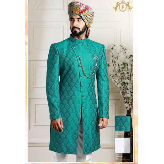 Custom made men  Sea Green embroidery wedding shewani , endowestern sherwani , Indian wedding suit ,indian ethnic wear, sherwani for man
