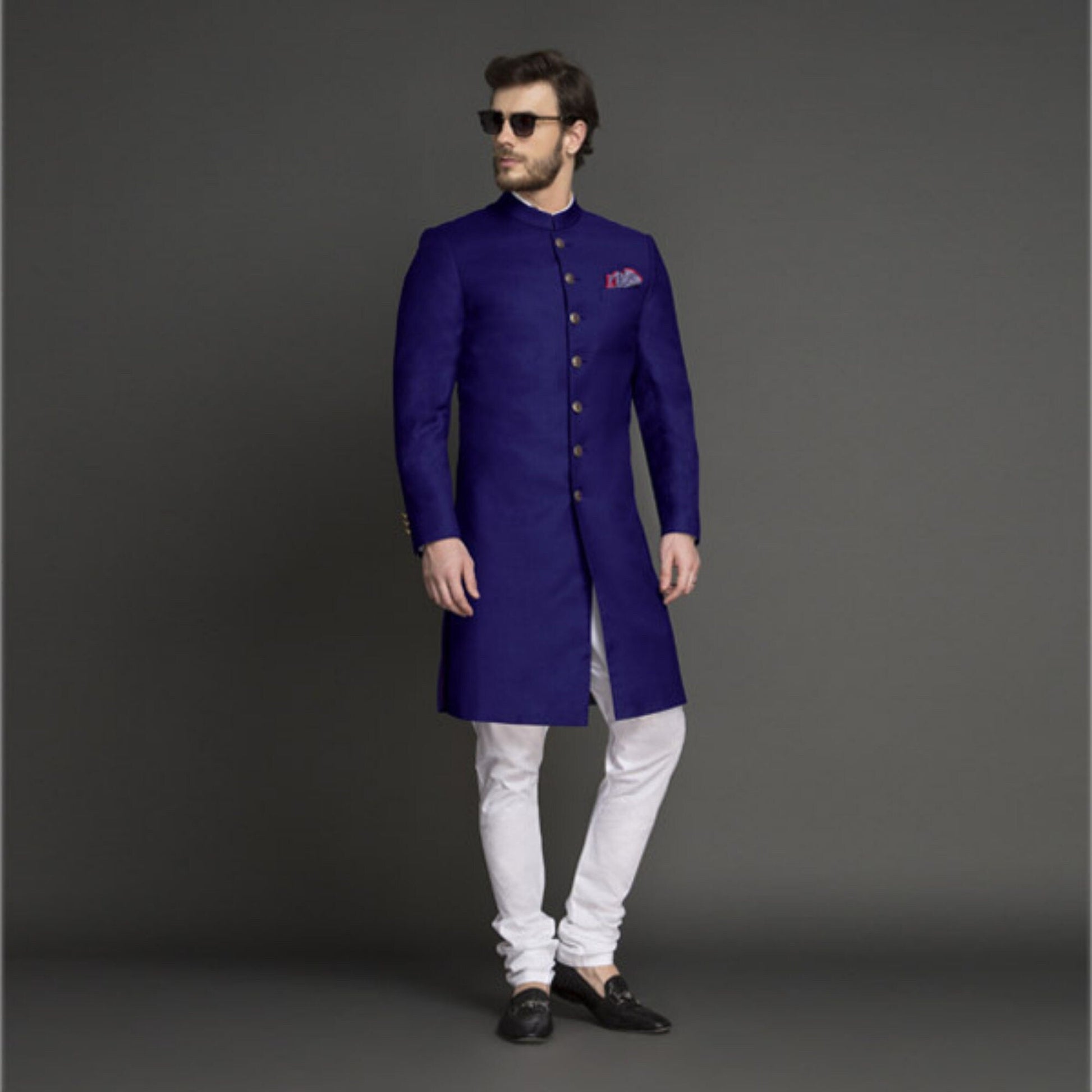 Custom made men wool wedding shewani , Purple indowestern sherwani , Indian wedding suit , Men groom sherwani , royal sherwani