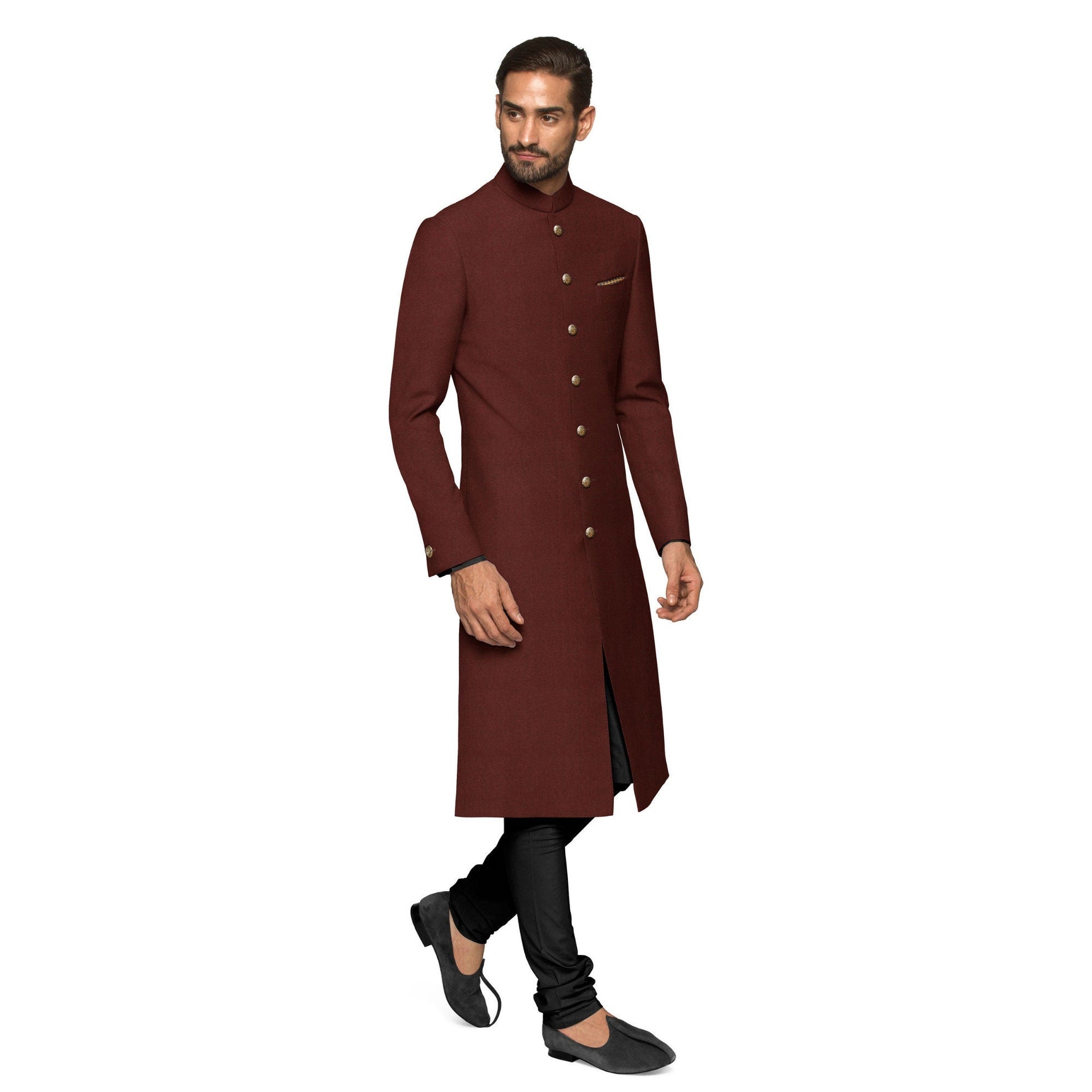 Custom made men wool wedding shewani ,   Royal achkan , Black indowestern sherwani , Indian wedding suit , Men groom sherwani , Indian wear