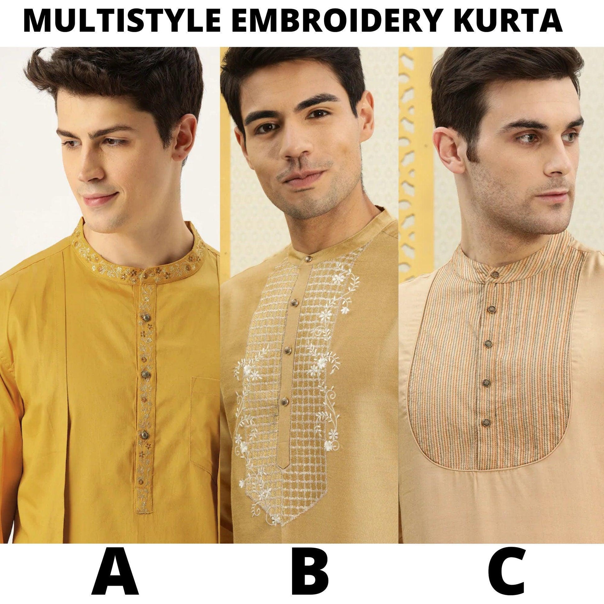 Custom made multisyle embroidered men wedding kurta pajama set , 100% cotton kurta for men , Indian Men Tunic , multistyle kurta , xl to 4xl