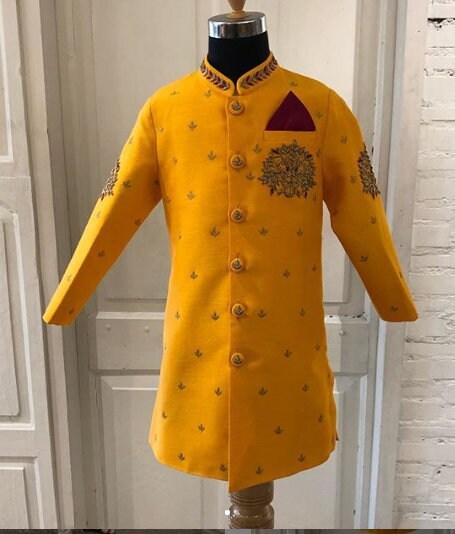 Designer kids indowestern sherwani/kid indian suit/indian kid wear / Kids yellow sherwani /  boy sherwani / kid qurta sherwani