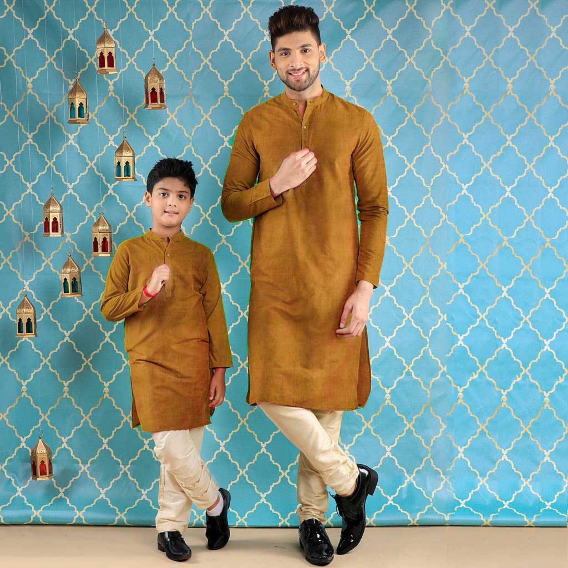Father son custom made kurta pajama set ,  Men kurta set , Kurta for boys , indian ethnic wear , indian kurta pajama , Brown kurta