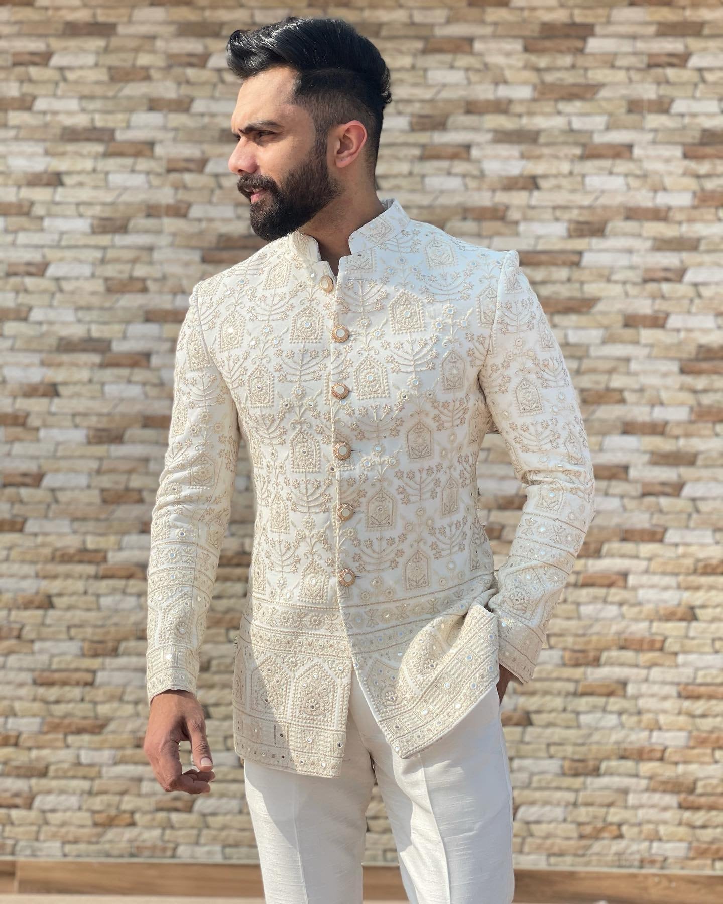 Custom Made Made White Chikankari Embroidered Jodhpuri Suit Bandhgala For Men