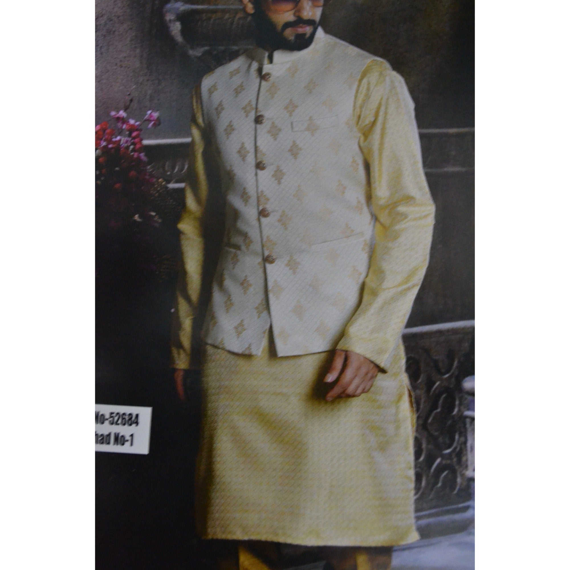 Black Kurta Pajama With Woven Nehru Jacket 1056MW01