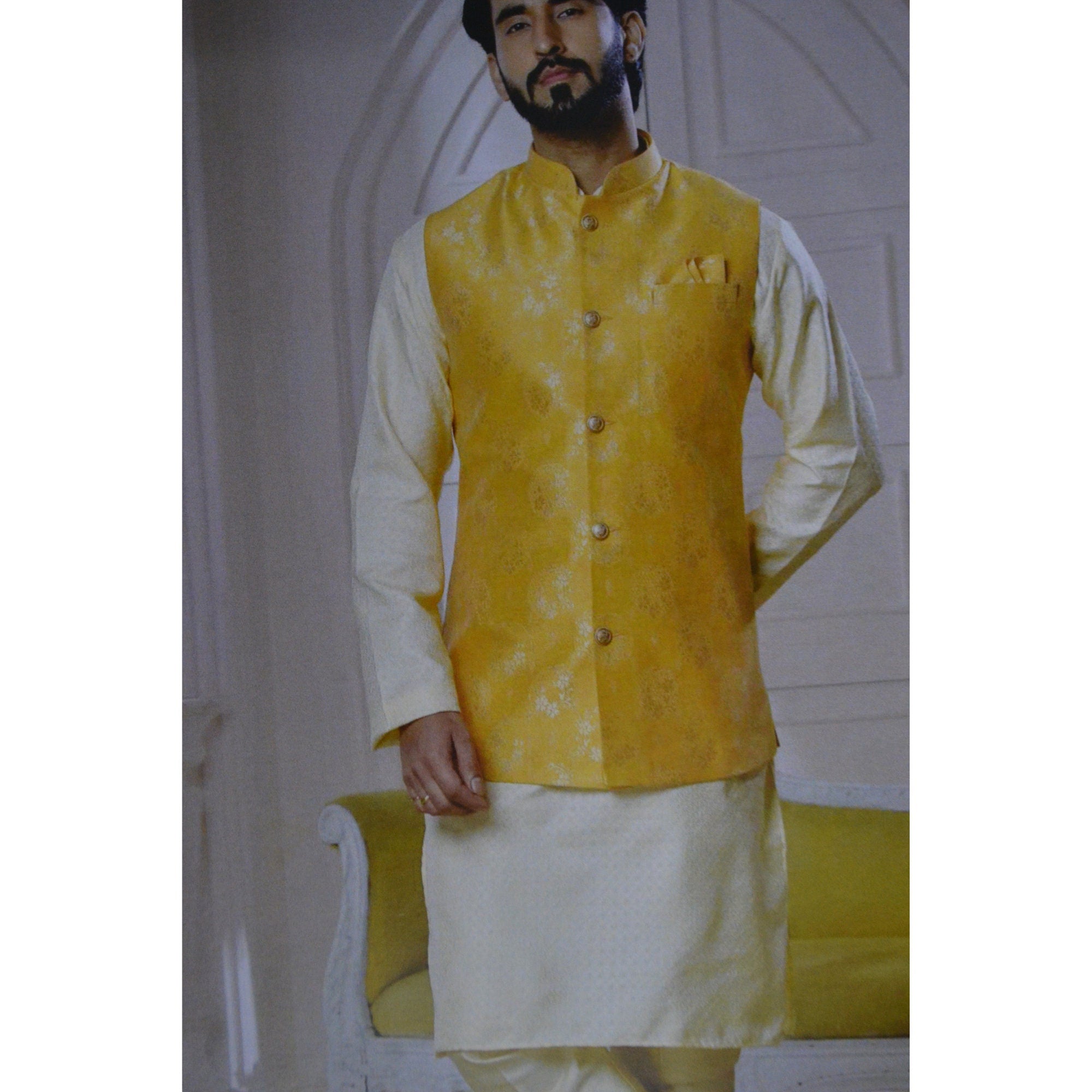 Yellow Kurta Pajama Jacket – Banaav