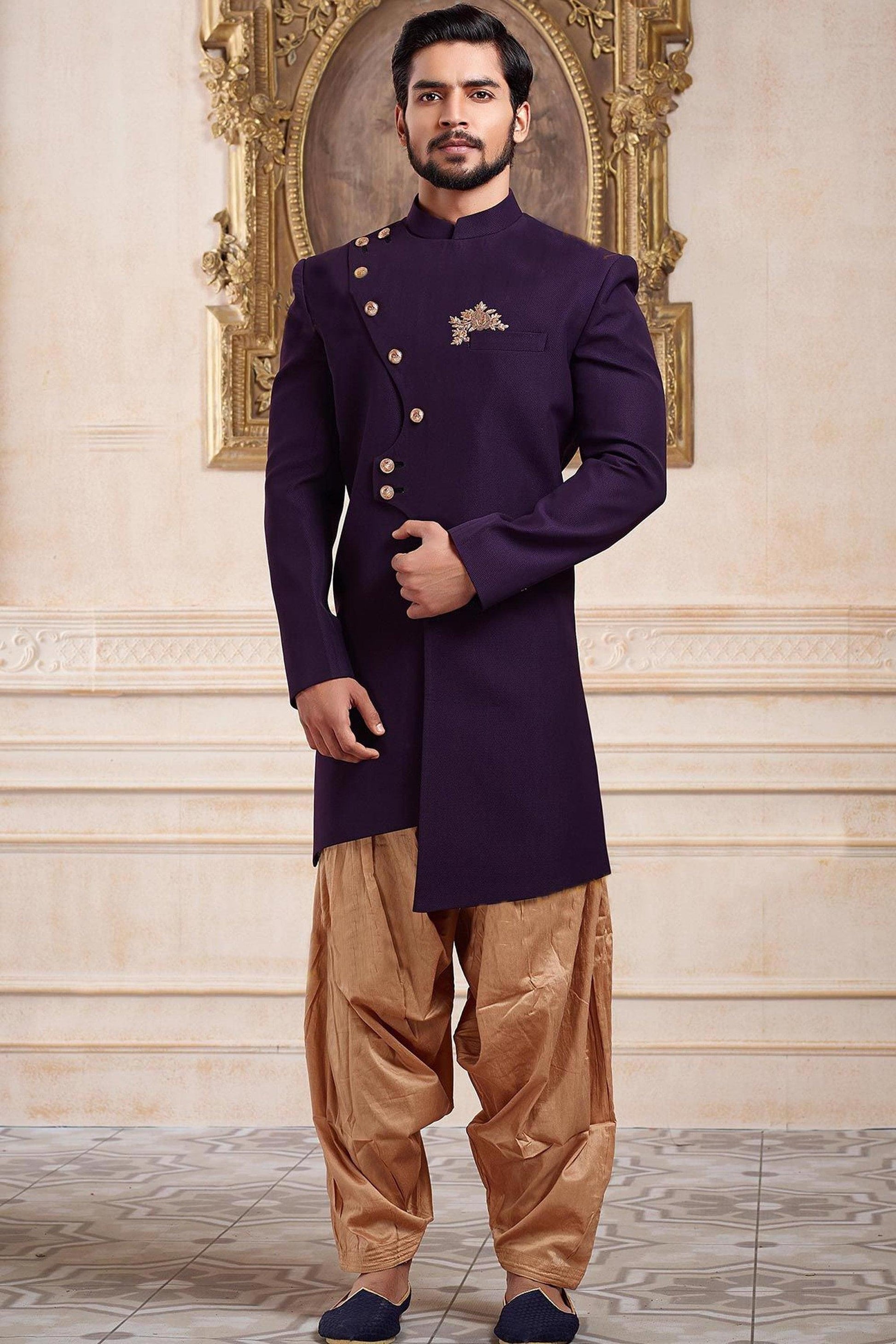 Mens wedding cross pattern sherwani / Purple royal sherwani / Indian suit for men / indian sherwani / indian suit / sherwani for men