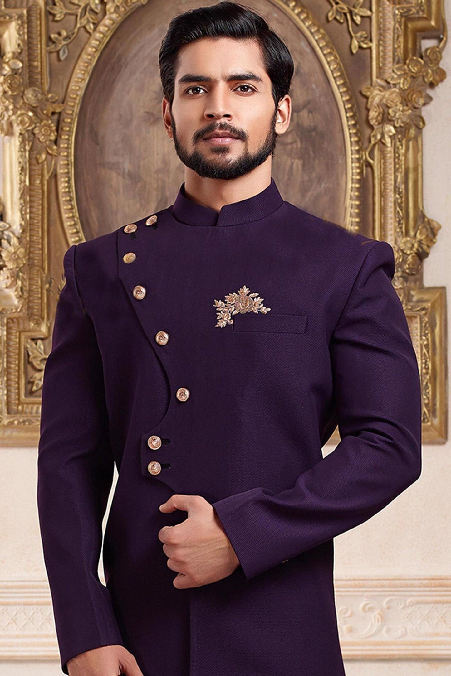 Mens wedding cross pattern sherwani / Purple royal sherwani / Indian suit for men / indian sherwani / indian suit / sherwani for men