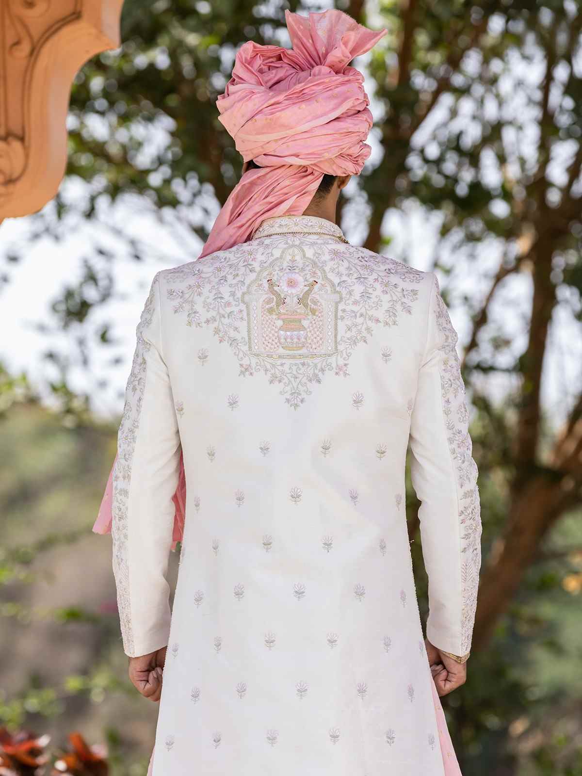 Custom Made Men White Heavy Embroidered Groom Sherwani