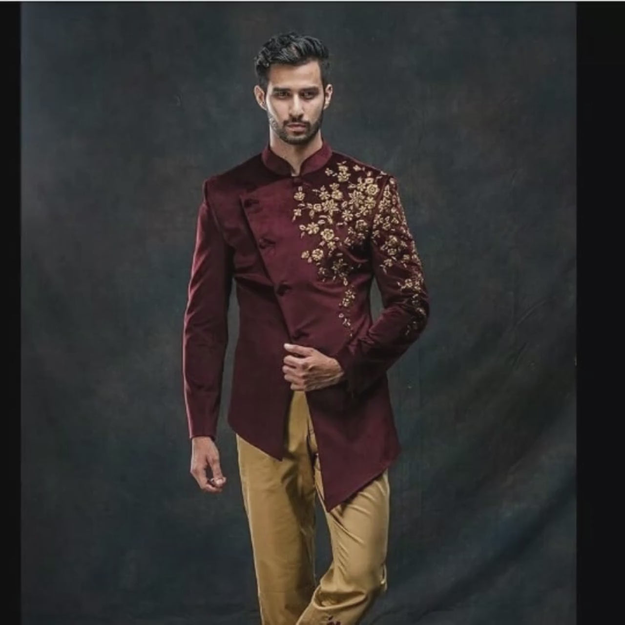 custom made men burgandy jodhpuri sherwani suit , men endo sherwani suit , men indian wedding classical suit , embroidery ethnic bandhgala