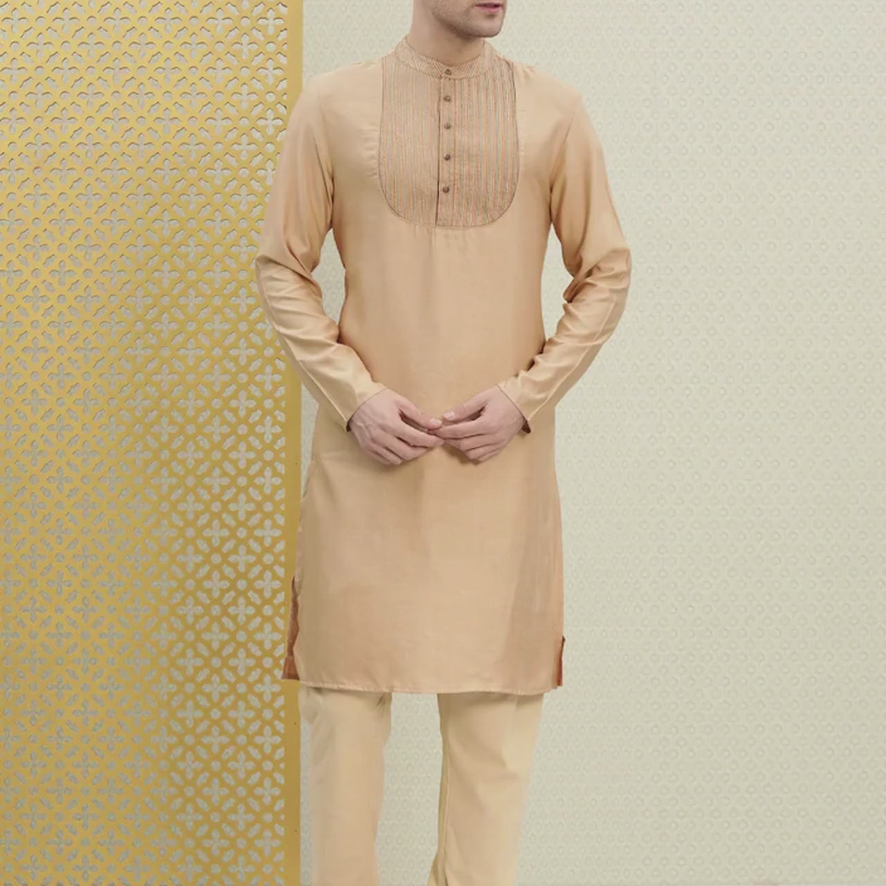 Custom made embroidered men kurta tunic , 100% cotton  yellow kurta for men , Pakistani Indian Men Tunic , multistyle kurta , xl to 4xl