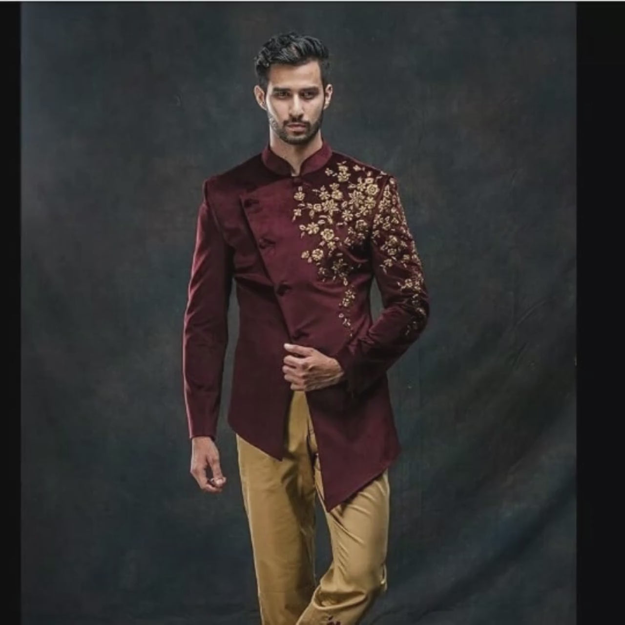 custom made men burgandy jodhpuri sherwani suit men endo bandhgala s Ethnic World